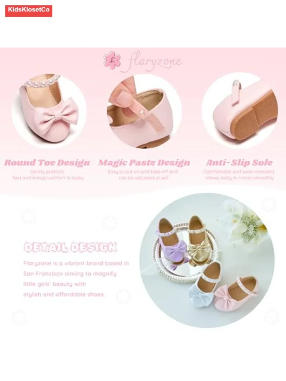 Toddler Girls Ballerina Flat Mary Jane Dress Shoes with Hook & Loop Closure